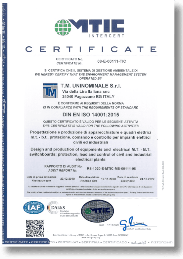 T.M. S.R.L. MTIC INTERCERT 14001:2015 Certificate